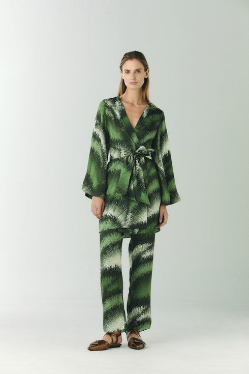 Santo Tomás Silk Jacquard Pants / Green Brushed